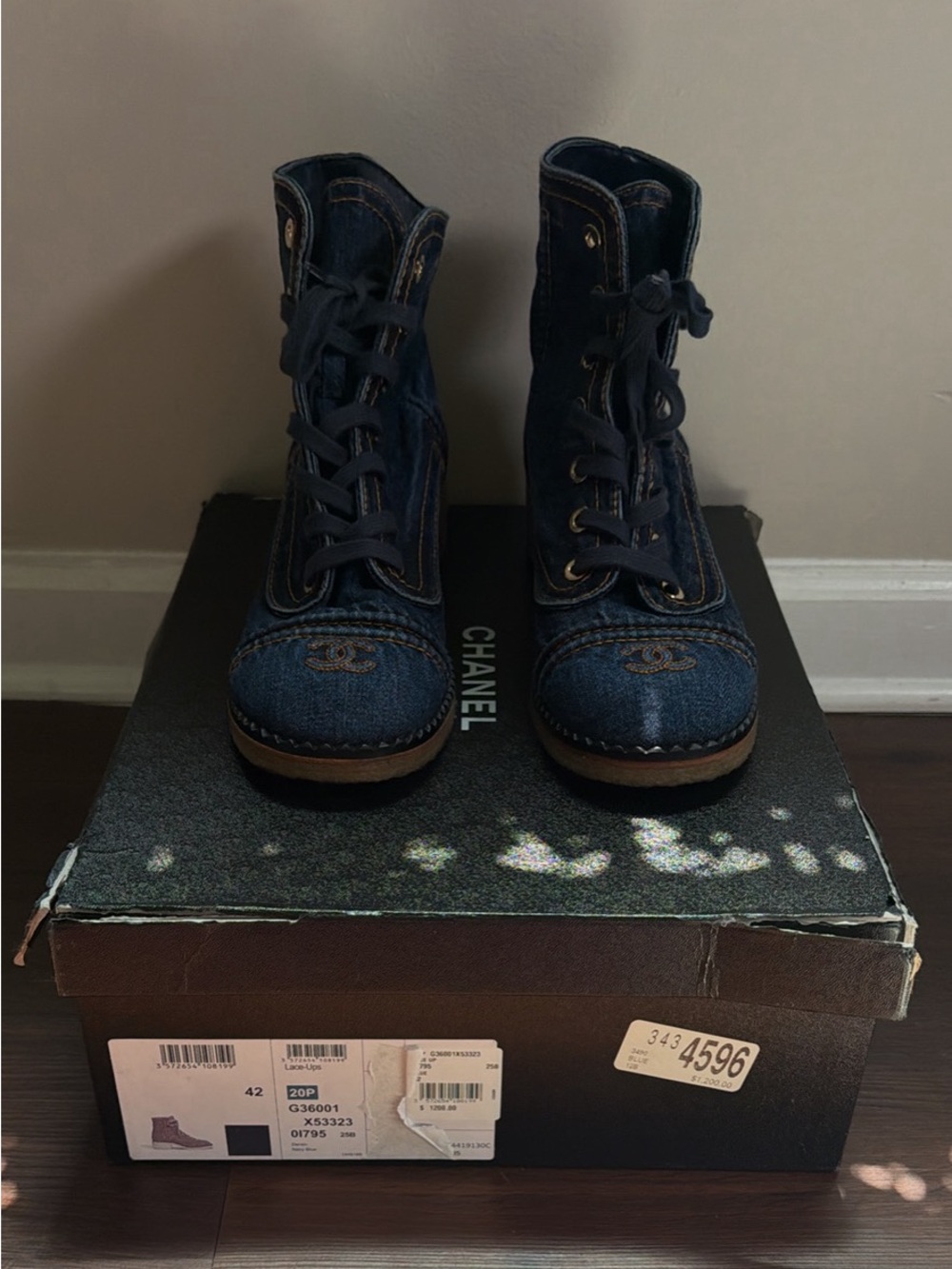 Chanel Denim Navy Lace-Ups Boot - Picture 6 of 8